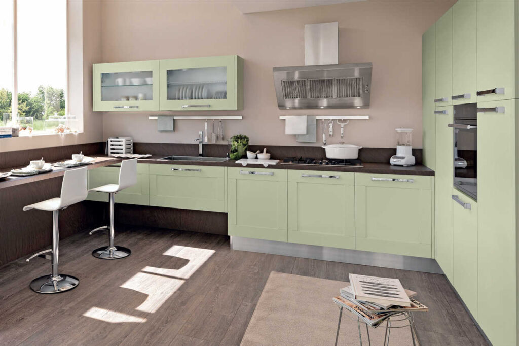 green shaker kitchen cabinets