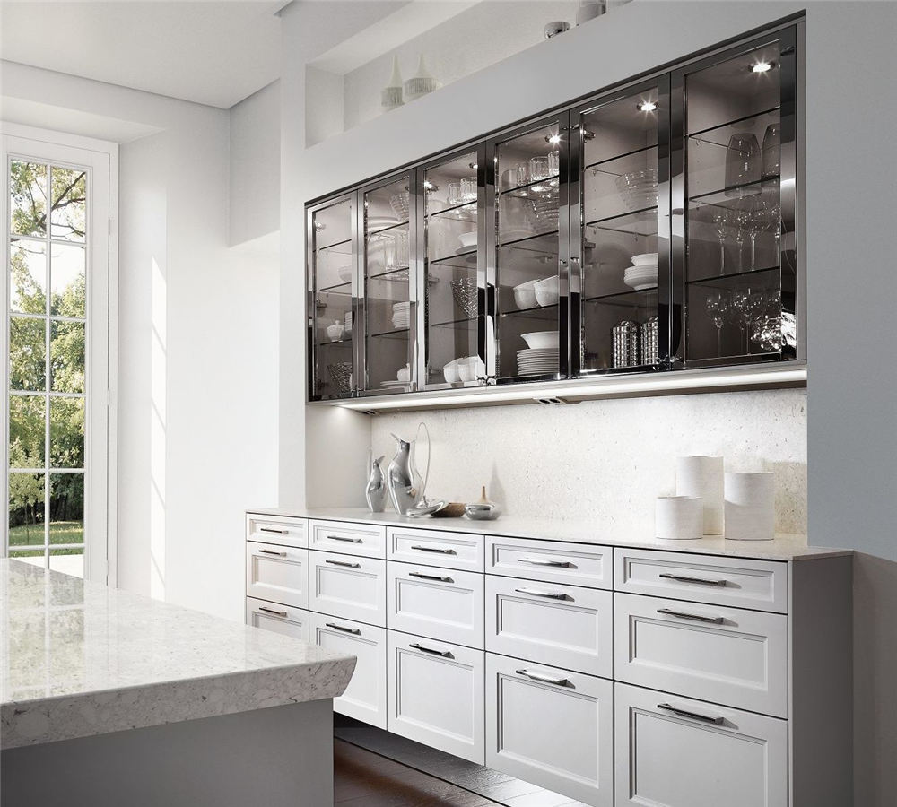 white Shaker kitchen with open shelving