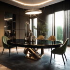 Modern Glass-Top Luxury Villa Dining Set: Sleek Metal Frame with Leather Chairs