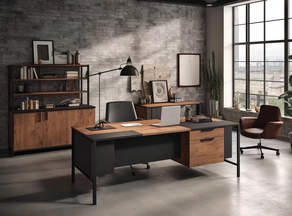 Executive Desk by Contemporary Office Furniture - Rich Walnut Finish, L-Shaped Design, Matte Black Accents-3 Custom Office Executive Desk - Solid Oak, U-Shaped Design, Adjustable Modularity-2