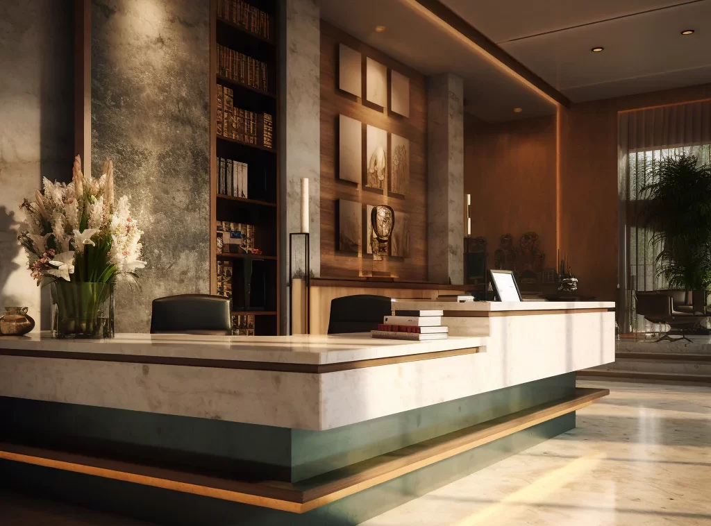 Luxurious Hotel Lobby Reception Desk - Marble Finish with Elegant Craftsmanship-3 Opulent Oasis: Premium Public Area Furnishings for Luxury Hotels-2