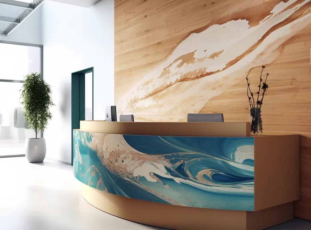 Wooden Contemporary Office Reception Desk - Rich Walnut Finish, Streamlined Design, Built-in Storage-7 Handcrafted Custom Reception Desk - Sustainable Materials, Adjustable Features, Selection of Finishes-4