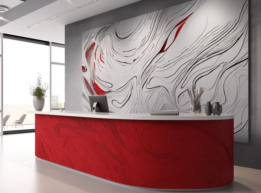 Wooden Contemporary Office Reception Desk - Rich Walnut Finish, Streamlined Design, Built-in Storage-2 Wooden Contemporary Office Reception Desk - Rich Walnut Finish, Streamlined Design, Built-in Storage-2