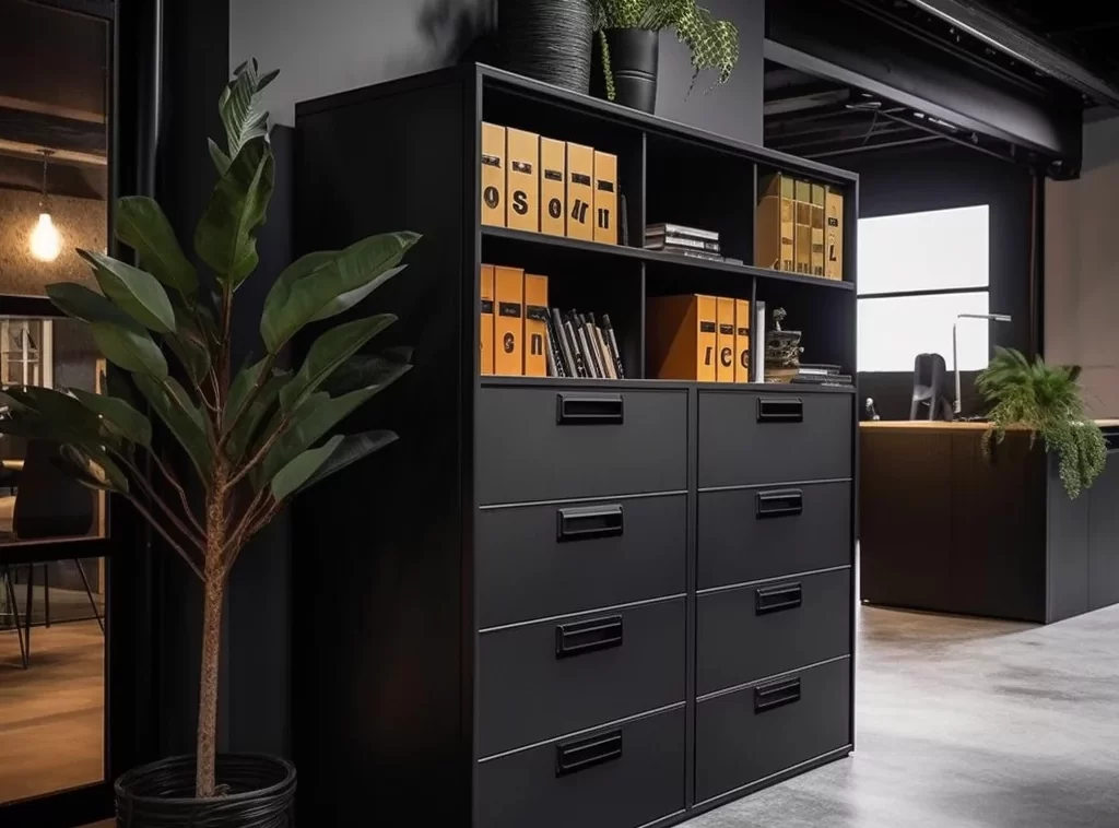 Contemporary Office File Cabinets - Sleek Metal Design, Lockable Drawers, Matte Black Finish Precision-Built Office File Cabinets - Slim Profile, High-Capacity Storage, Customizable Drawers-2
