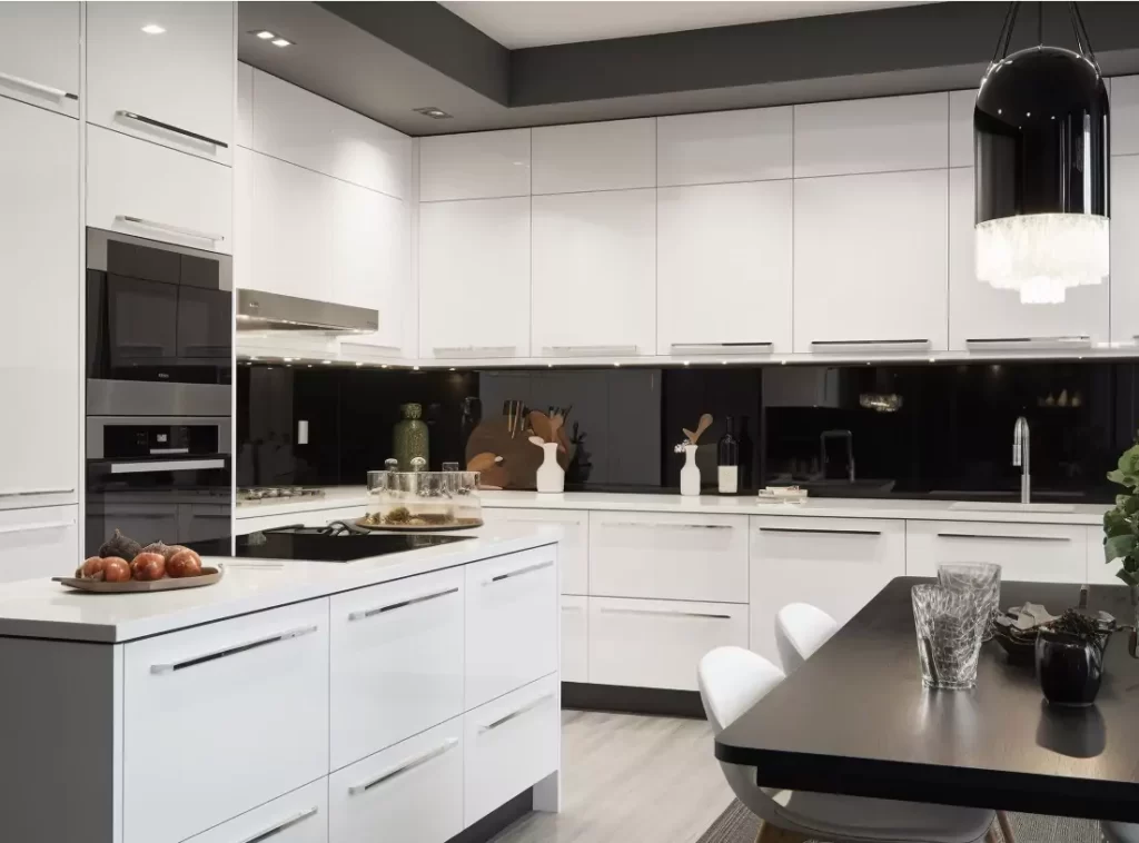Modern White Kitchen Cabinet with Soft-Touch Handles: Laminated Surface & Corner Storage Solutions-2 Modern White Kitchen Cabinet with Soft-Touch Handles: Laminated Surface & Corner Storage Solutions-2