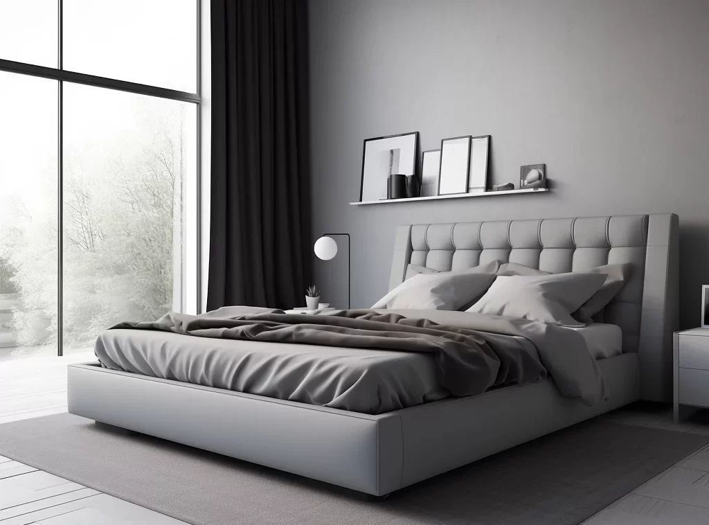 Full House Furniture - Modern Upholstered Bed, King Size, Sleek Platform Design, Charcoal Gray-9 Full House Furniture - Modern Upholstered Bed, King Size, Sleek Platform Design, Charcoal Gray-9