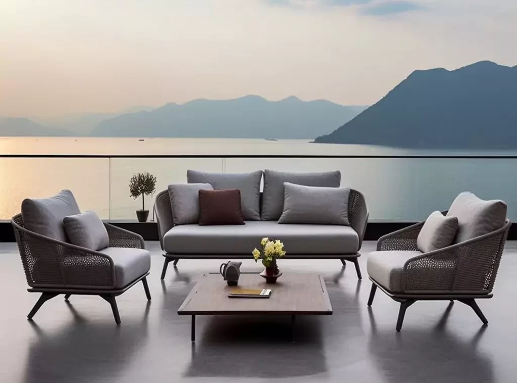 Luxurious 5-Piece Rattan Hotel Outdoor Sofa Combination: Modular Seating with Cushioned Comfort-1 Luxurious 5-Piece Rattan Hotel Outdoor Sofa Combination: Modular Seating with Cushioned Comfort-1