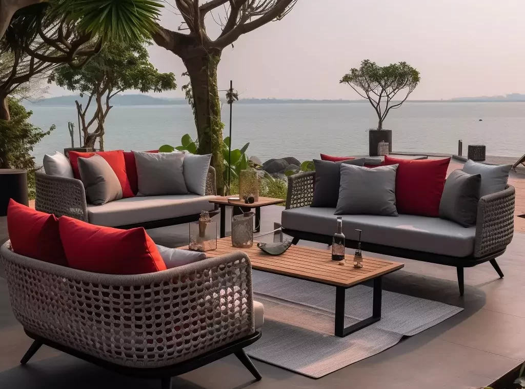 Luxurious 5-Piece Rattan Hotel Outdoor Sofa Combination: Modular Seating with Cushioned Comfort-4 Luxurious 5-Piece Rattan Hotel Outdoor Sofa Combination: Modular Seating with Cushioned Comfort-4