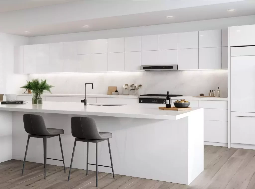 Modern White Kitchen Cabinet with Soft-Touch Handles: Laminated Surface & Corner Storage Solutions-3 Modern White Kitchen Cabinet with Soft-Touch Handles: Laminated Surface & Corner Storage Solutions-3