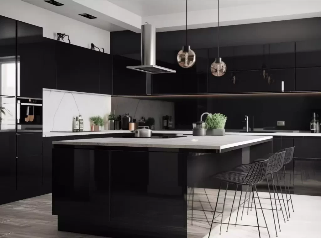 Modern Luxury Kitchen Cabinet: High-Gloss Black with Built-in Wine Rack-3 Modern Luxury Kitchen Cabinet: High-Gloss Black with Built-in Wine Rack-3