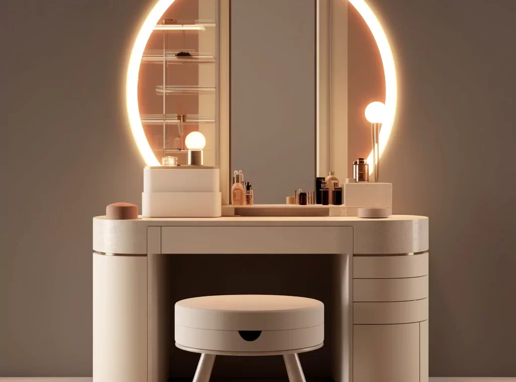 Full House Furniture - Modern Light Luxury Dressing Table, Solid Pine, Multiple Drawers, Light Gray Fleece Finish-1 Full House Furniture - Modern Light Luxury Dressing Table, Solid Pine, Multiple Drawers, Light Gray Fleece Finish-1