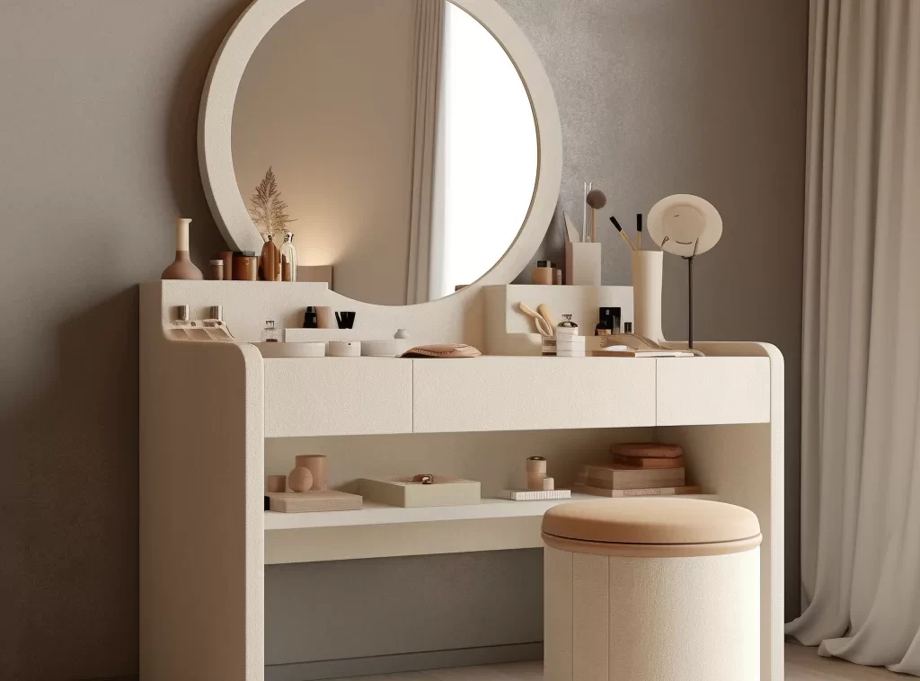 Full House Furniture - Modern Light Luxury Dressing Table, Solid Pine, Multiple Drawers, Light Gray Fleece Finish-2 Full House Furniture - Modern Light Luxury Dressing Table, Solid Pine, Multiple Drawers, Light Gray Fleece Finish-2