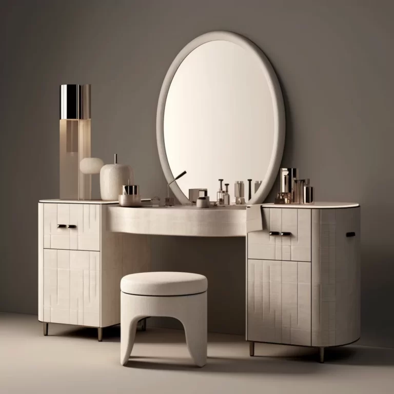 Full House Furniture - Modern Light Luxury Dressing Table, Solid Pine, Multiple Drawers, Light Gray Fleece Finish