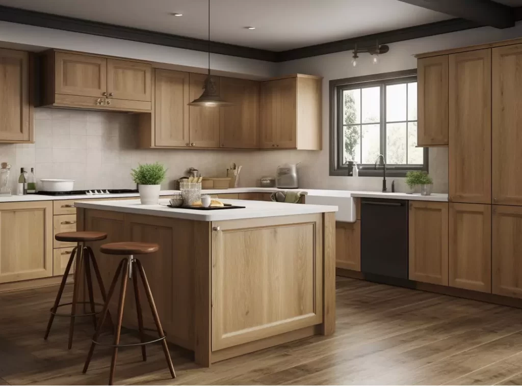 Natural Oak Finish Contemporary Kitchen Cabinet: For Compact Spaces with Hidden Drawers-2 Natural Oak Finish Contemporary Kitchen Cabinet: For Compact Spaces with Hidden Drawers-2