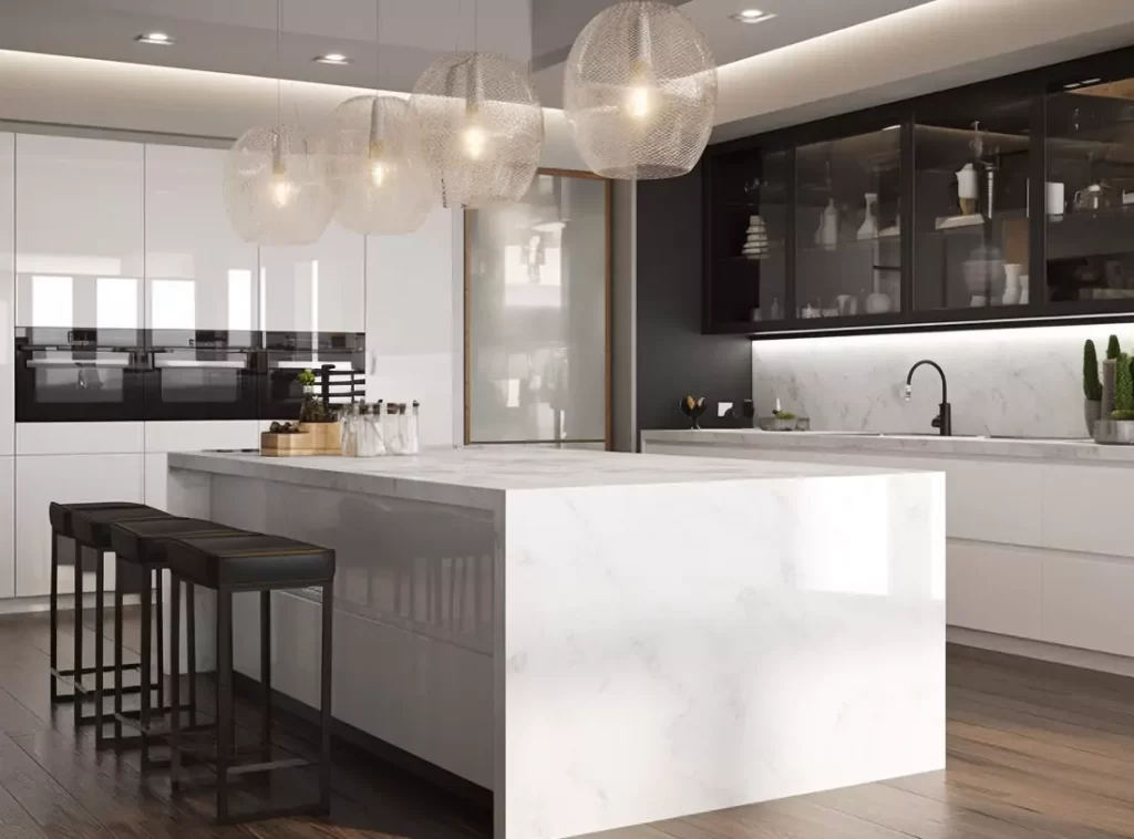 Luxury Kitchen Cabinet: White Pearl Finish with Customizable Dividers-2 Luxury Kitchen Cabinet: White Pearl Finish with Customizable Dividers-2