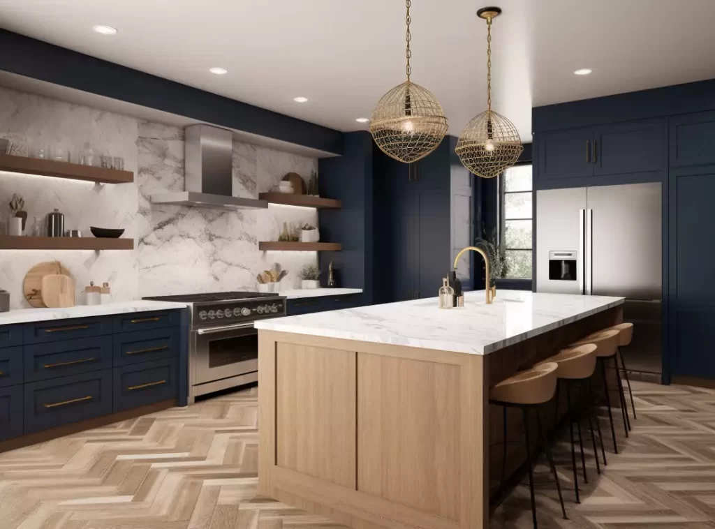 Natural Oak Finish Contemporary Kitchen Cabinet: For Compact Spaces with Hidden Drawers-3 Natural Oak Finish Contemporary Kitchen Cabinet: For Compact Spaces with Hidden Drawers-3