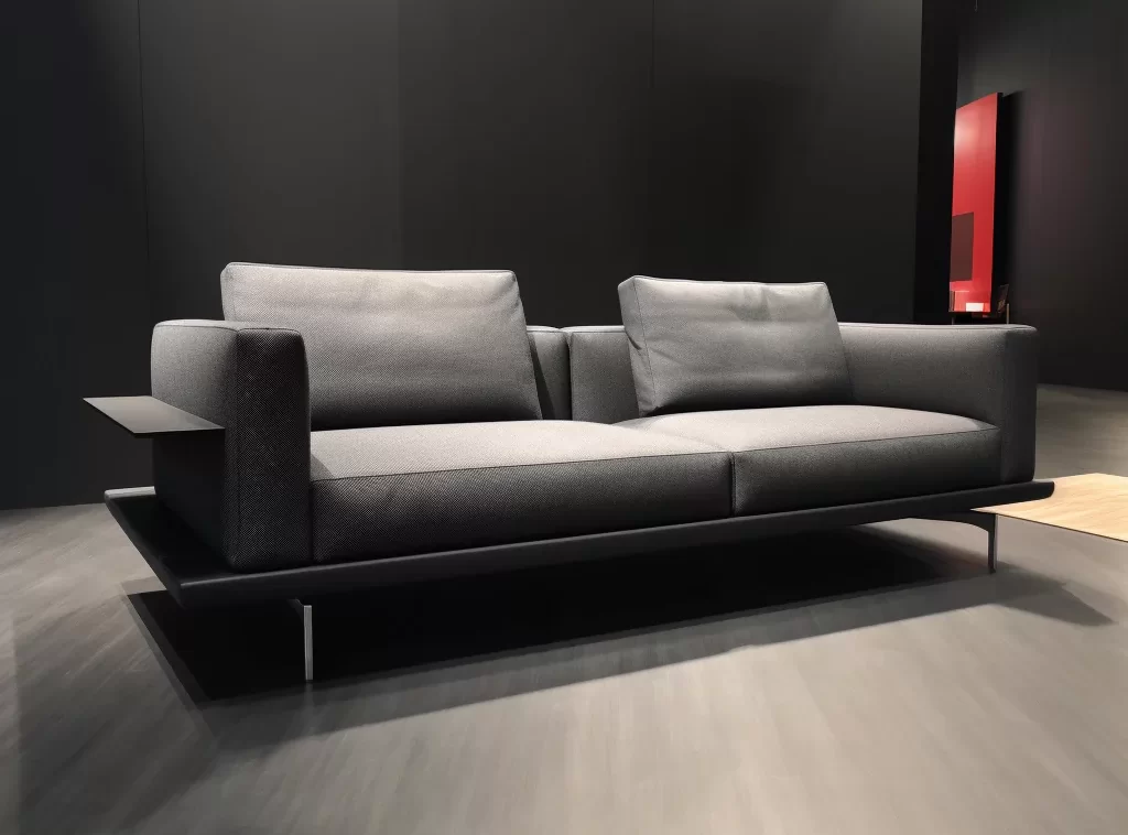 Full House Furniture - Retro-Inspired Linen Couch, Tapered Wooden Legs, Soft Olive Green-1 Full House Furniture - Retro-Inspired Linen Couch, Tapered Wooden Legs, Soft Olive Green-1