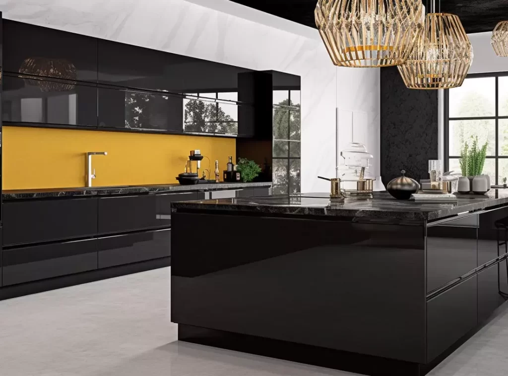 Modern Luxury Kitchen Cabinet: High-Gloss Black with Built-in Wine Rack-2 Modern Luxury Kitchen Cabinet: High-Gloss Black with Built-in Wine Rack-2
