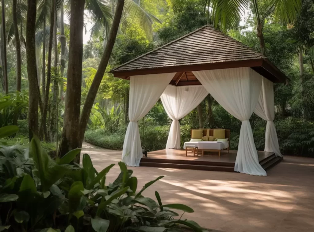 Chic Urban Hotel Outdoor Gazebo: Black Metal Frame with Retractable Canopy-5 Chic Urban Hotel Outdoor Gazebo: Black Metal Frame with Retractable Canopy-5