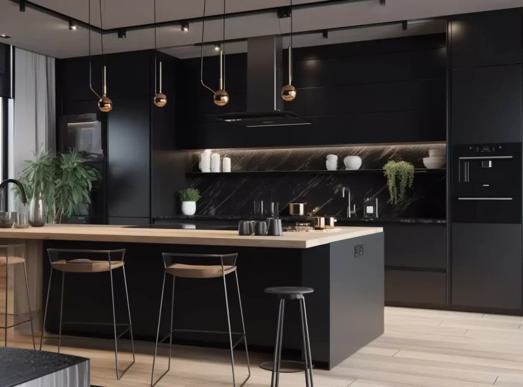 Contemporary Kitchen Cabinet in Matte Black: Spacious & Multi-functional Design-1 Contemporary Kitchen Cabinet in Matte Black: Spacious & Multi-functional Design-1