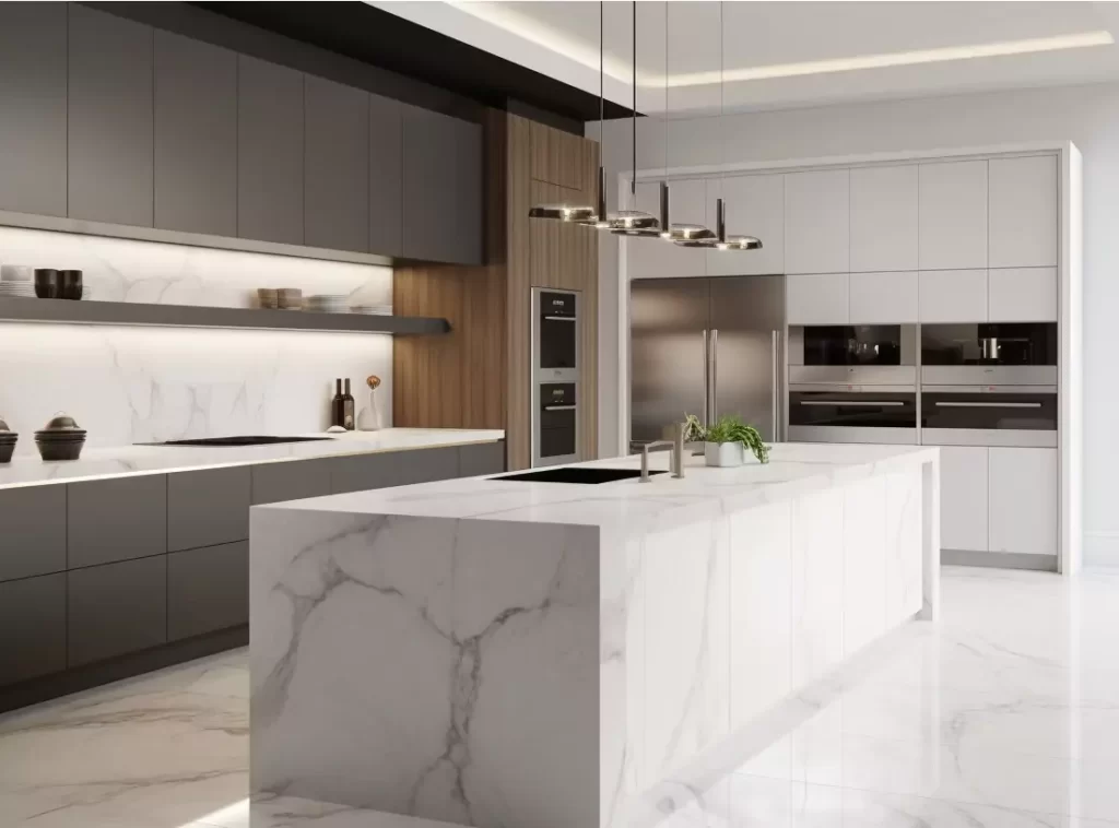 Luxury Kitchen Cabinet: White Pearl Finish with Customizable Dividers-1 Luxury Kitchen Cabinet: White Pearl Finish with Customizable Dividers-1