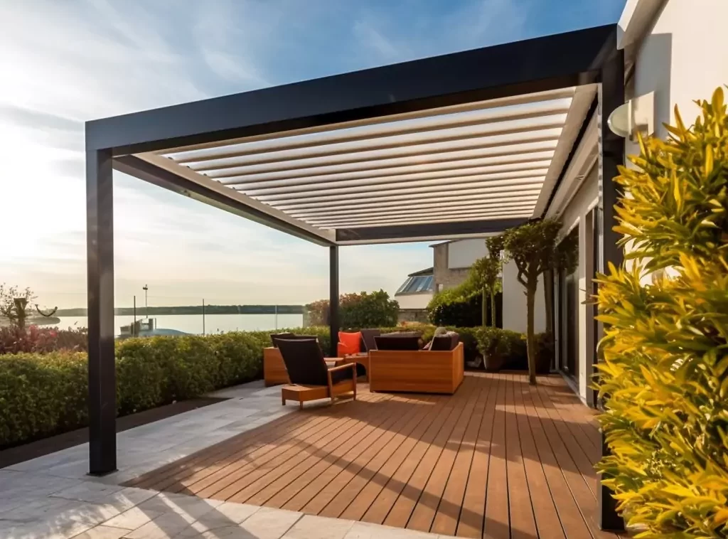 Modern Aluminum Hotel Outdoor Pergolas: Sleek Matte Finish with Retractable Canopy-2 Modern Aluminum Hotel Outdoor Pergolas: Sleek Matte Finish with Retractable Canopy-2