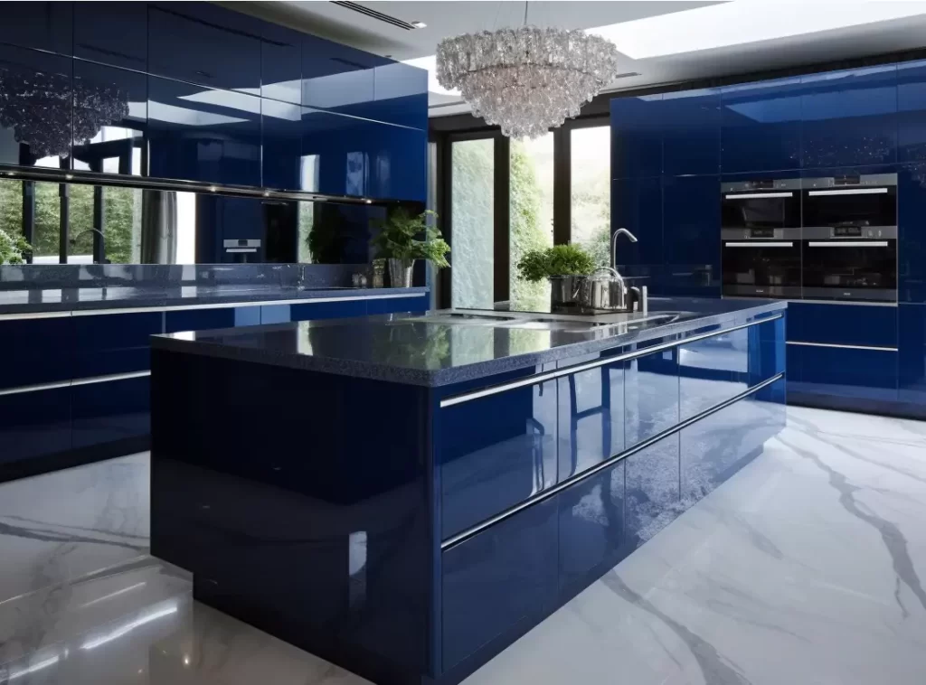 Contemporary Kitchen Cabinet in High-Gloss Teal: Modular Units with Open Shelving-2 Contemporary Kitchen Cabinet in High-Gloss Teal: Modular Units with Open Shelving-2