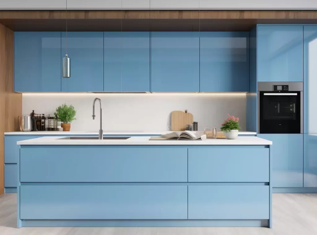Contemporary Kitchen Cabinet in High-Gloss Teal: Modular Units with Open Shelving-1 Contemporary Kitchen Cabinet in High-Gloss Teal: Modular Units with Open Shelving-1