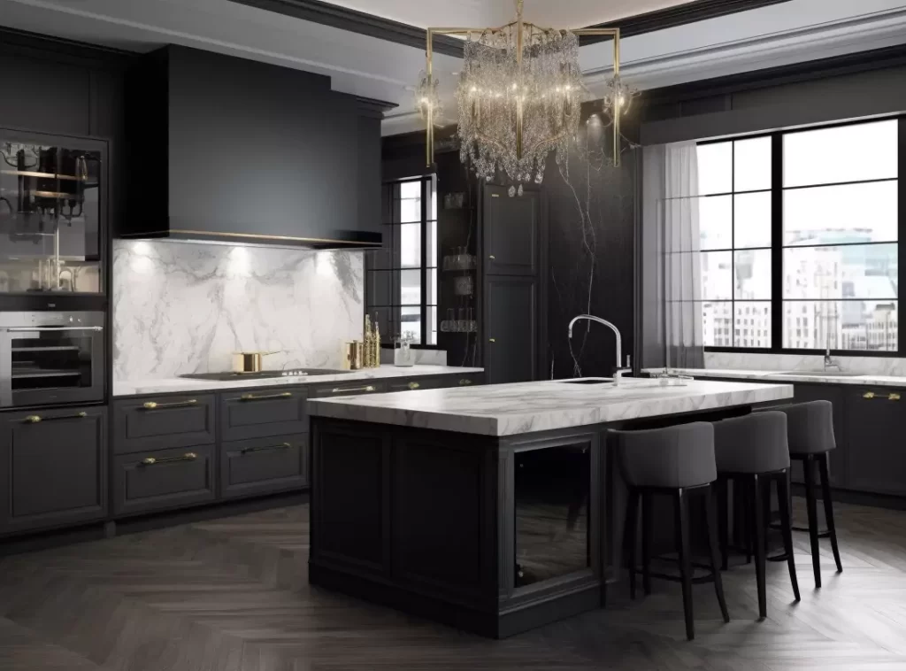 Contemporary Luxury Kitchen Cabinet: Sleek Gray Design with Integrated LED Lighting-1 Contemporary Luxury Kitchen Cabinet: Sleek Gray Design with Integrated LED Lighting-1
