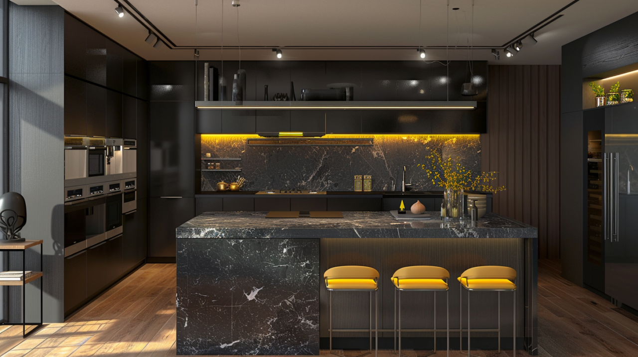 22+ Black Kitchen Cabinets With Black Countertops Design Ideas