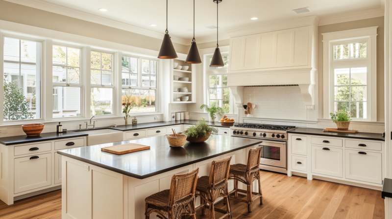 (2025) 21+ Ideas for White Kitchen Cabinets with Black Countertops