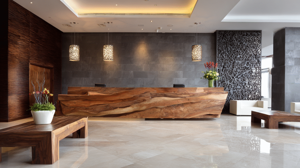 The Warmth of Rare Woods for hotel lobby design