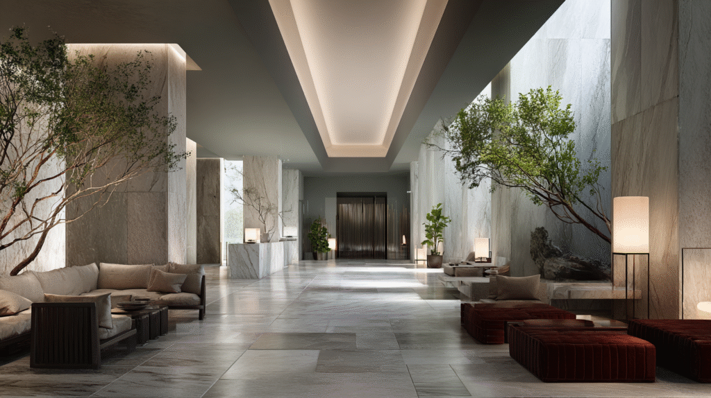 simple color combine hotel lobby design